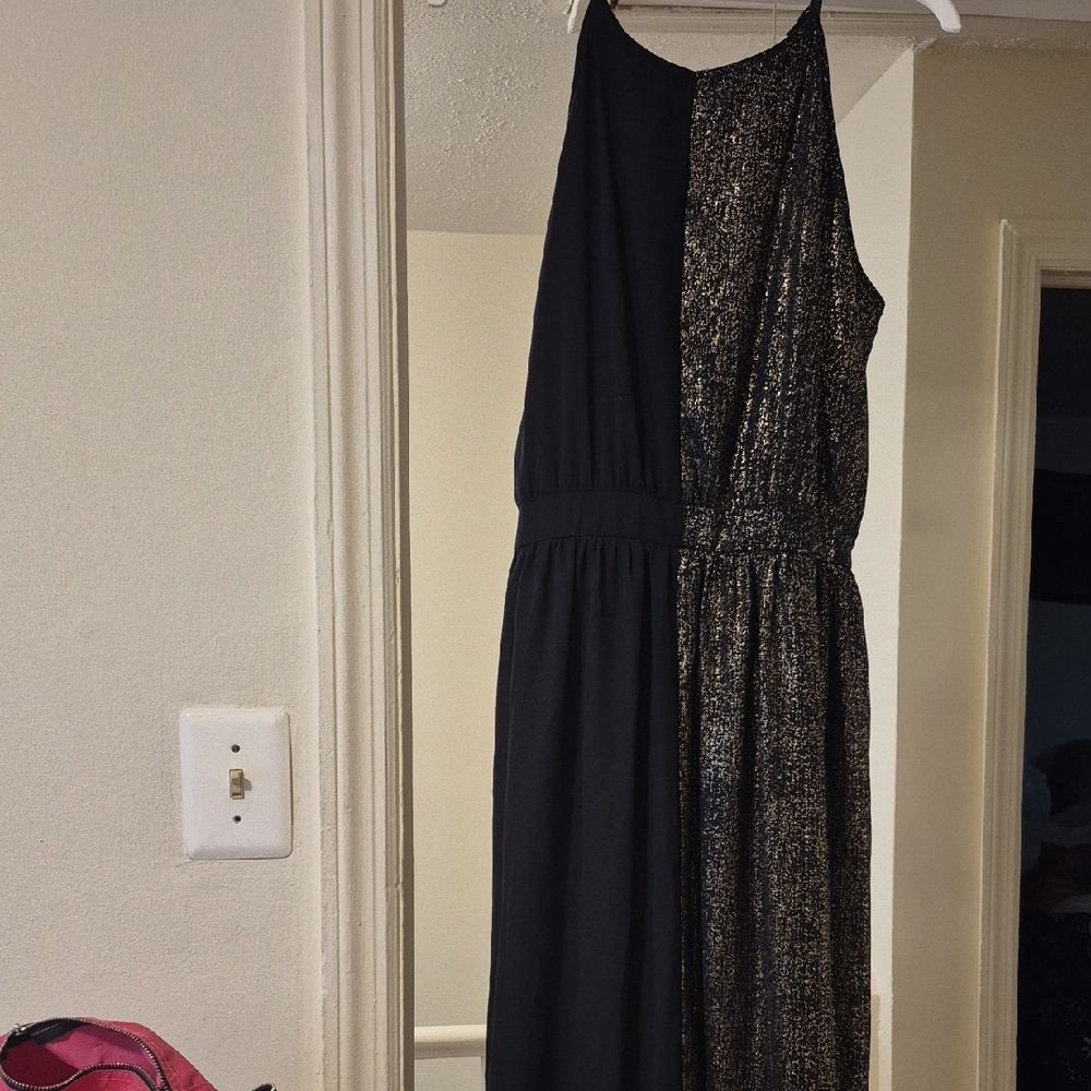 Bar III Black and Silver Sleeveless Halter Maxi Dress